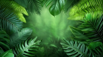 Dense Green Tropical Foliage Creating a Lush Natural Background