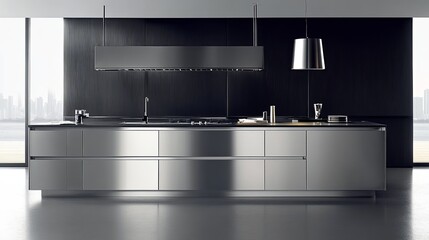 Luxurious kitchen with sleek surfaces and minimalist lighting digital
