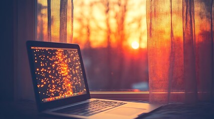 Sunset laptop window cozy screen