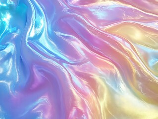 Abstract Iridescent Fabric Features Blue Pink Yellow And Iridescent Colors