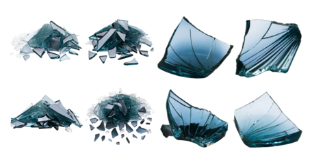 Shattered Glass Pieces and Fragments in Various Arrangements, isolated on transparent background