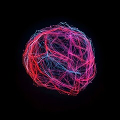 Abstract Colorful Network Sphere with Bright Light Trails and Design