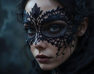 Intricate Lace Mask: A Mysterious and Elegant Portrait