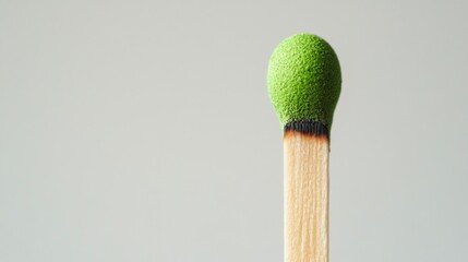 Burnt green match head close-up on white background