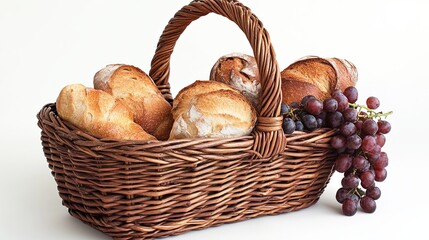 A modern picnic basket filled with fresh bread and fruit. picture