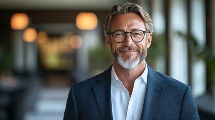 Fototapeta premium Confident Mature Businessman Smiling in Modern Office Building