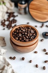 Fototapeta premium Roasted Coffee Beans in Wooden Bowl Still Life Photography