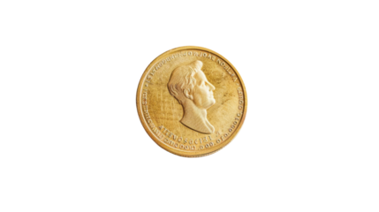 Nobel prize medal featuring alfred nobel's portrait on transparent background