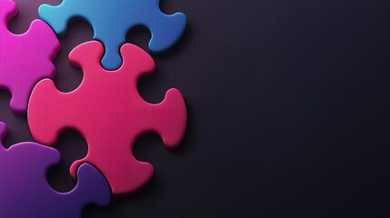 Obraz premium Colorful puzzle pieces scattered on a dark background, creating a playful and intriguing visual.