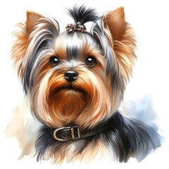 Naklejka premium 흰 배경, 요크셔테리어, 수채화, jpeg (white background, Yorkshire Terrier, water colour, jpeg)