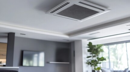 Modern interior with a ceiling air vent in a stylish living room setting filled with natural light
