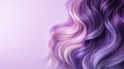 Obraz premium Wavy pastel purple and pink hair against a light purple background. Ideal for beauty, hair care, and fashion websites or blogs.