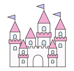 かわいいお城のベクターイラスト。メルヘン、ファンシー、線