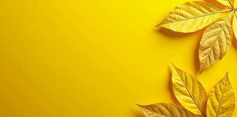 Fototapeta premium Bright yellow wallpaper with gold leaf texture, yellow, home, pattern