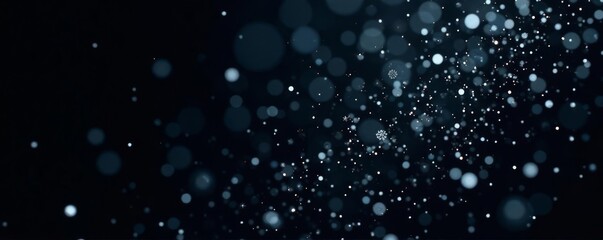 Fototapeta premium Dense flurry of snowflakes against a stark black backdrop, christmas, overlay, flurry