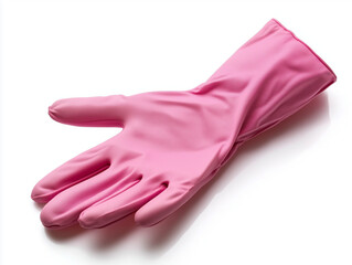 Vibrant Protection: Pink Rubber Glove on White Background, pair of pink rubber gloves