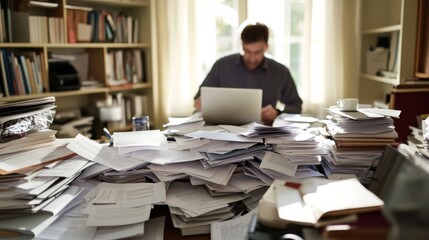 A person organizing medical debt papers in a tidy home office. Featuring financial strain and clarity