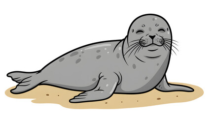 Obraz premium Resting grey seal cartoon illustration lying down on light sand
