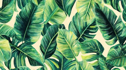 Lush Green Tropical Leaves Pattern Design
