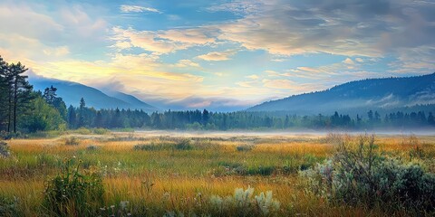 The untouched beauty of nature as morning dew settles on a meadow
