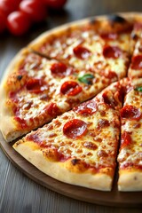 Delicious Pepperoni Pizza Slices on Wooden Board