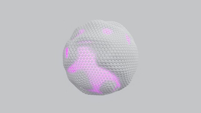 3D rendering of abstract satis white matter geometric pattern with pink glowing core.