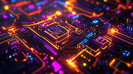 Obraz premium Abstract Circuitry Illuminated With Neon Lights