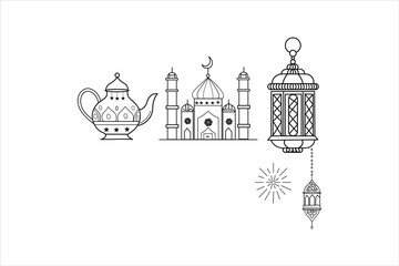 traditional islamic lamp arabic lantern outline drawing isolated on white background ornate moroccan lamp vintage style digital artwork