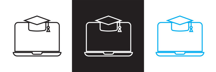 Education icon. Contains such icons as e-learning, virtual campus, unlimited access etc.  Isolated on white and black background. Vector illustration. EPS 10