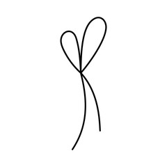 Hand drawn tied bow icon. Waving Tied ribbon in doodle style. Outline Decoration element. Isolated on white. Vector