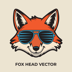 fox wearing sunglasses and smiling mascot, sticker and t-shirt print design, logo vector illustration