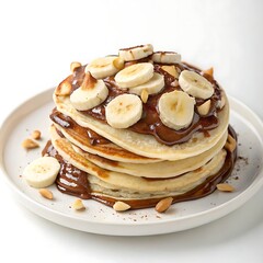 Crepes with Nutella and bananas isolated on white background