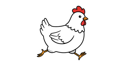 Cartoon Chicken Running Vector Illustration on Isolated White Background
