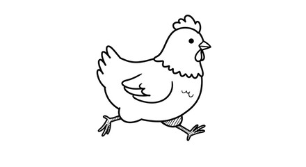 Chicken Running Cartoon Illustration in Black and White for Farm Themes