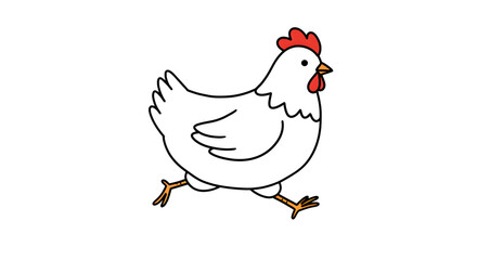 Running White Chicken Illustration on White Background Simple and Fun Design