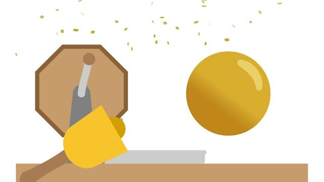抽選器から金の当たりの玉が出るアニメーション（背景透過）