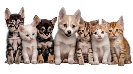Adorable kittens of various breeds and colors such as tabby siamese persian ragdoll maine coon bengal and scottish fold posing together in a portrait style group image