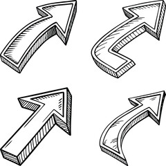 Hand drawn 3d arrows vector black icon set
