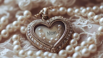 Obraz premium A heart-shaped locket with Mom text