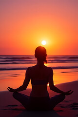Fototapeta premium Sunset meditation outdoor activities on the beach relaxation content tranquil environment serene viewpoint wellness concept