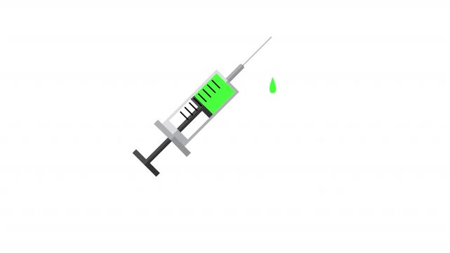 injection syringe icon animation on white background, vaccine injection syringe animated, drop medicine from injection syringe.