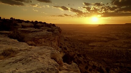 Obraz premium Golden Hour Sunset Over a Vast Canyon Landscape