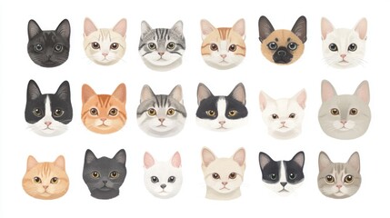 Obraz premium Cute Cat Breed Faces Collection on White Background