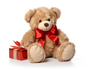 Obraz premium Realistic teddy bear on a neutral white background with slight shadow