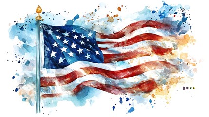 Patriotic Watercolor American Flag