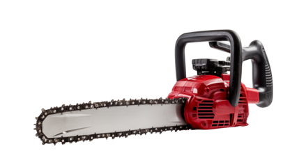 Powerful Red Chainsaw for Cutting Wood Gardening and Lumberjack Work
