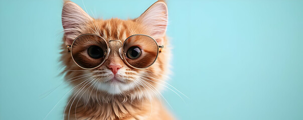Fototapeta premium Cute Kitten in Round Glasses Illustration