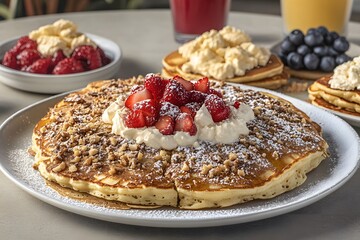 Delicious Strawberry Pancakes with Nuts and Cream