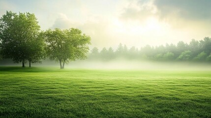 Misty Morning Meadow: Serene Landscape Photography