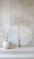 Minimalist interior composition with vase branches and geometric elements
